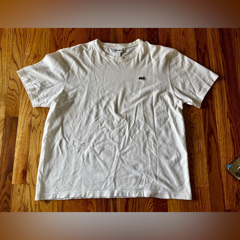 Lacoste White Crewneck Short Sleeve Shirt with Green Crocodile Logo